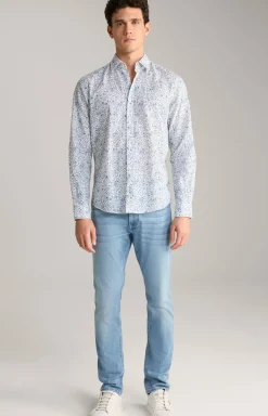 Leinenmix-Hemd Hanson in Blau/Weiß gemustert