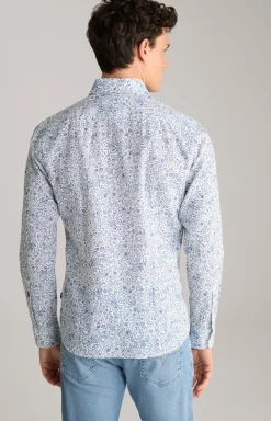 Leinenmix-Hemd Hanson in Blau/Weiß gemustert