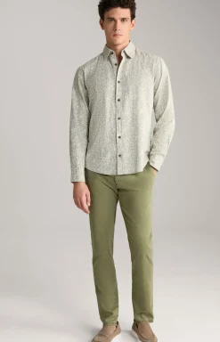 Leinenmix-Hemd Hanson in Grün/Weiß gemustert