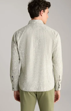 Leinenmix-Hemd Hanson in Grün/Weiß gemustert