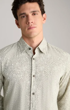 Leinenmix-Hemd Hanson in Grün/Weiß gemustert