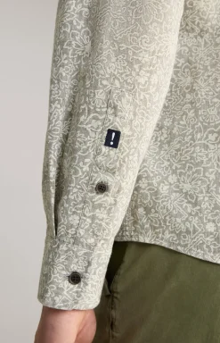 Leinenmix-Hemd Hanson in Grün/Weiß gemustert