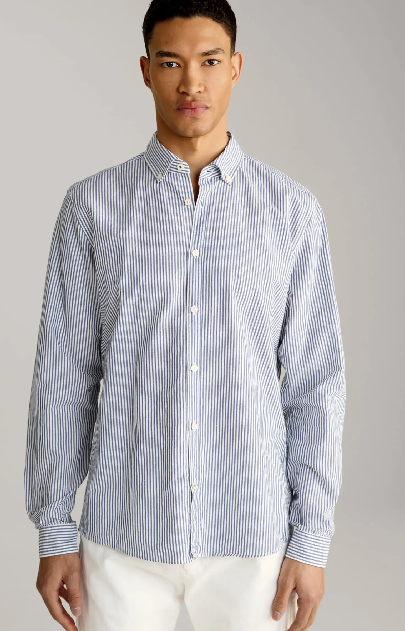 Leinenmix-Hemd Hawes in Blau/Weiß gestreift