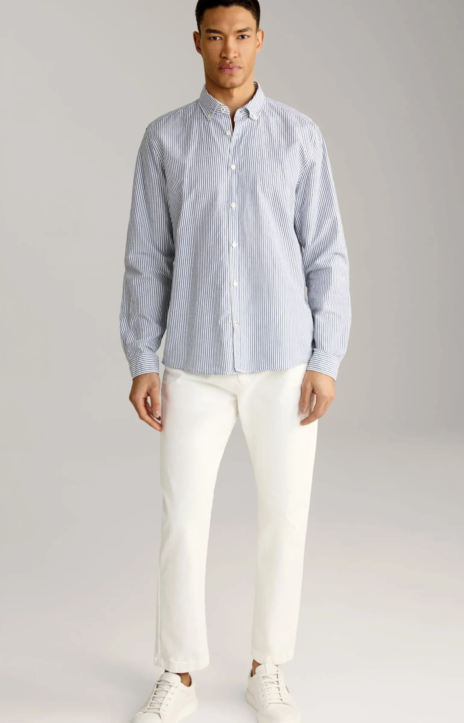 Leinenmix-Hemd Hawes in Blau/Weiß gestreift