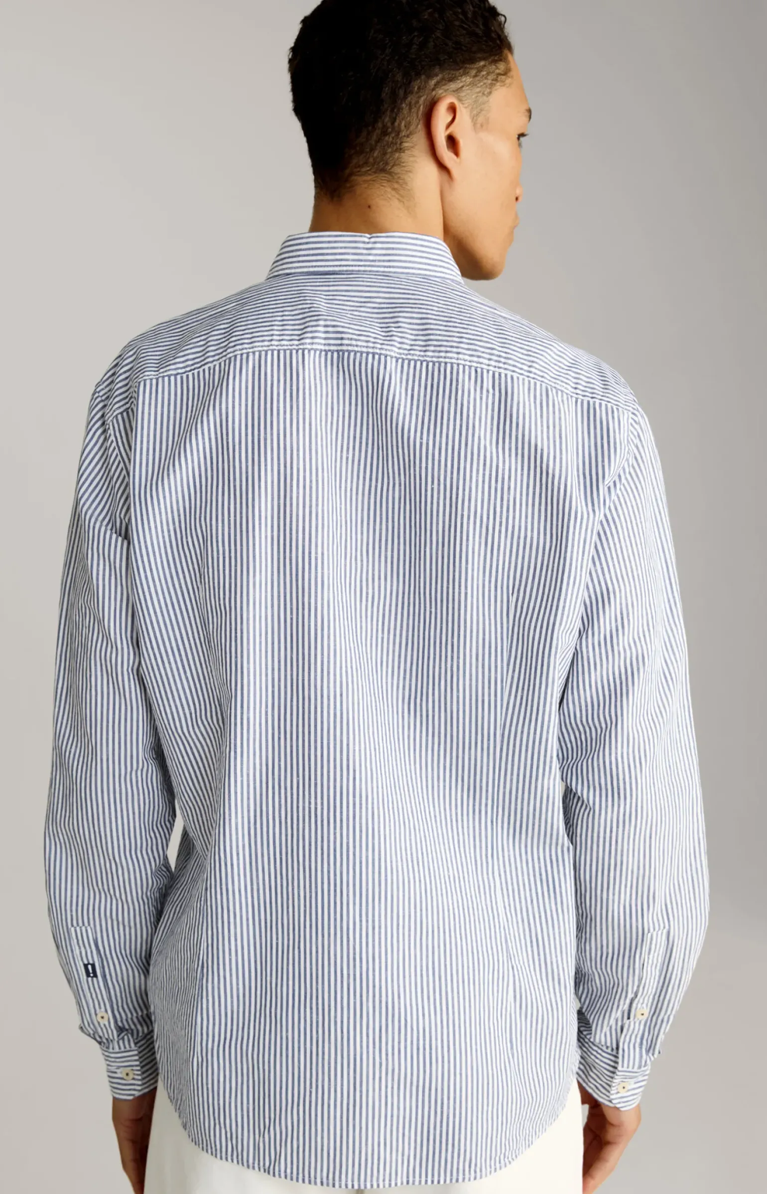 Leinenmix-Hemd Hawes in Blau/Weiß gestreift