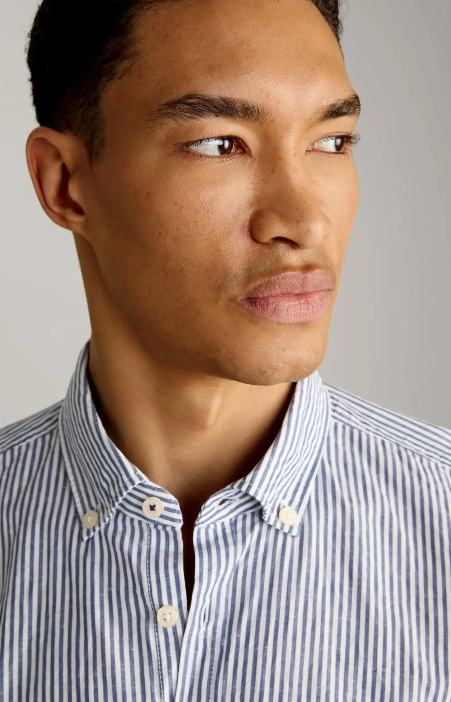 Leinenmix-Hemd Hawes in Blau/Weiß gestreift