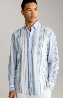 Leinenmix-Hemd Hawes in Hellblau-Weiß gestreift