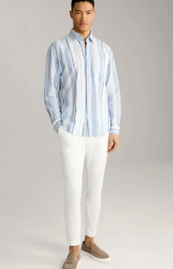 Leinenmix-Hemd Hawes in Hellblau-Weiß gestreift