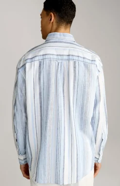 Leinenmix-Hemd Hawes in Hellblau-Weiß gestreift