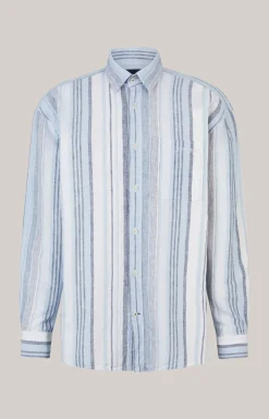 Leinenmix-Hemd Hawes in Hellblau-Weiß gestreift