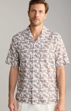 Leinenmix-Hemd Kawai in Braun-Weiß gemustert