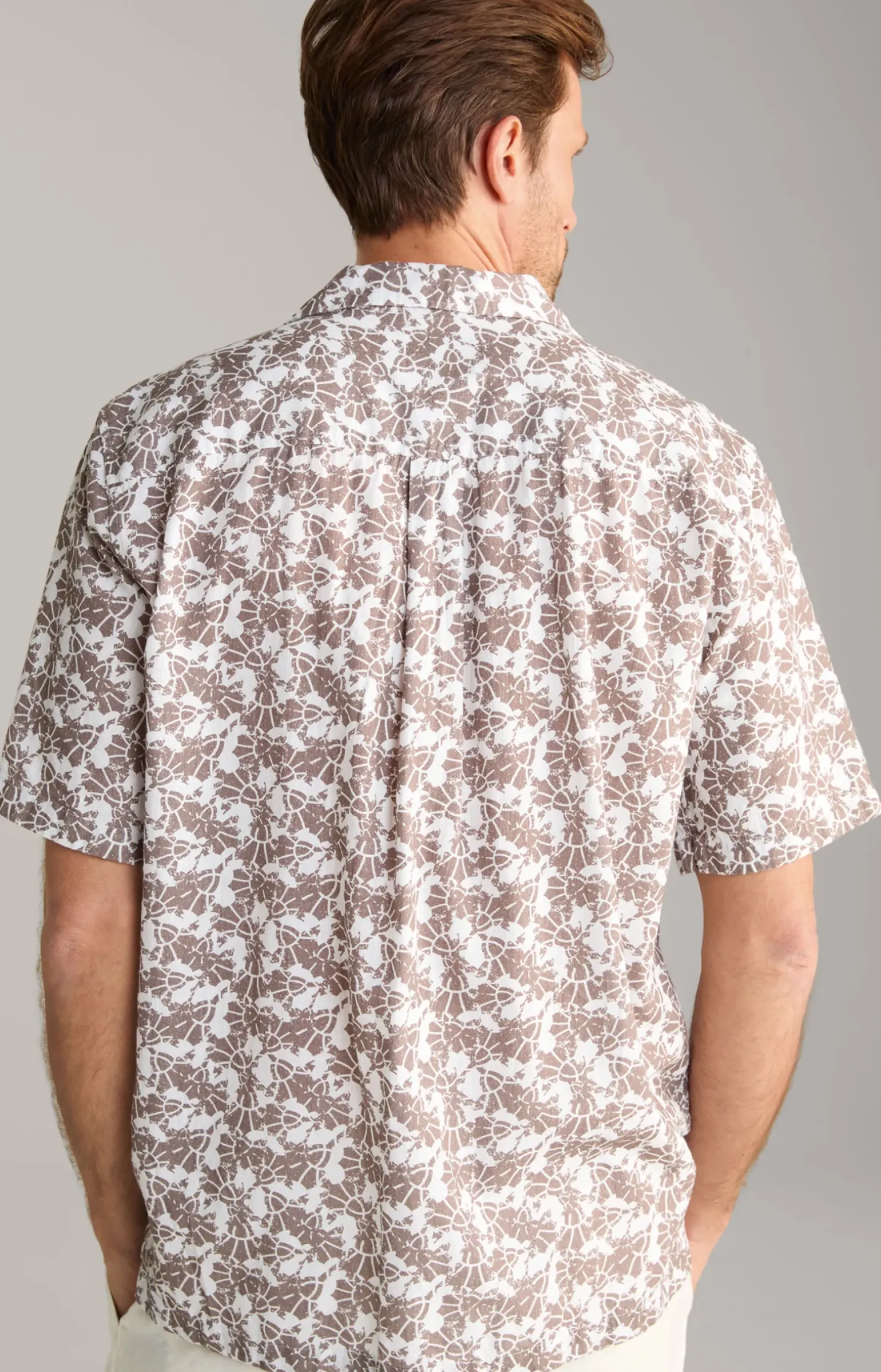 Leinenmix-Hemd Kawai in Braun-Weiß gemustert