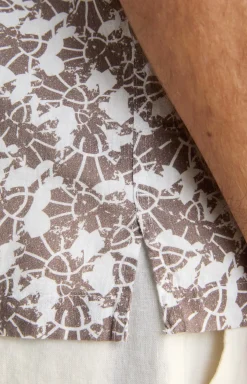 Leinenmix-Hemd Kawai in Braun-Weiß gemustert