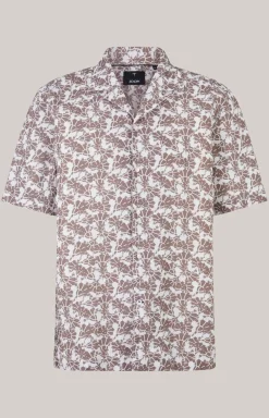 Leinenmix-Hemd Kawai in Braun-Weiß gemustert