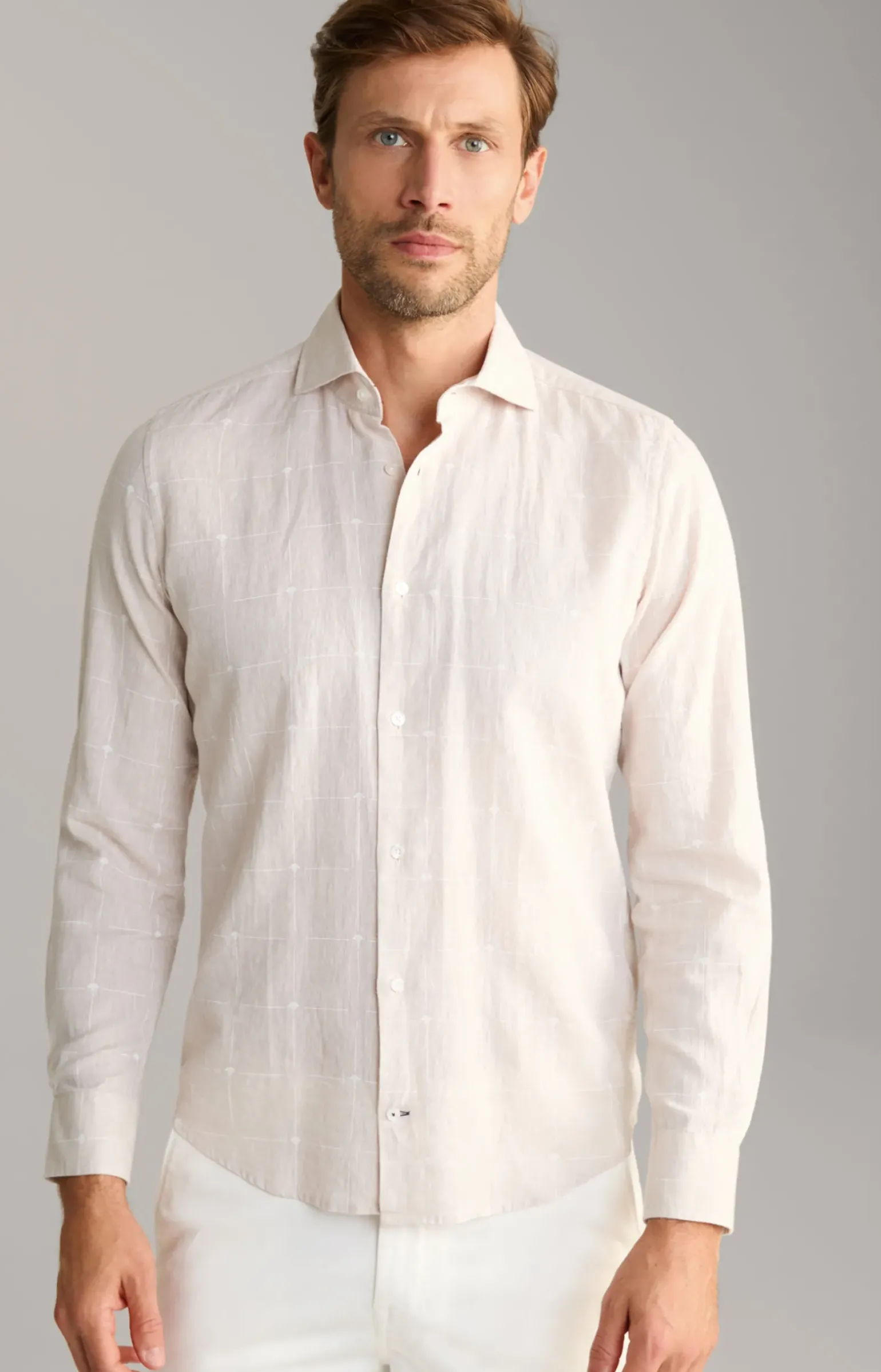 Leinenmix-Hemd Pai in Hellbraun gemustert