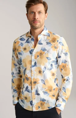 Leinenmix-Hemd Pai in Weiß/Gelb/Blau gemustert