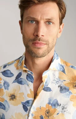 Leinenmix-Hemd Pai in Weiß/Gelb/Blau gemustert