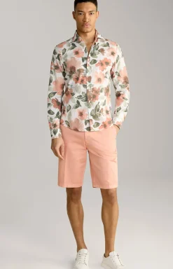 Leinenmix-Hemd Pai in Weiß/Oliv/Rostrot gemustert