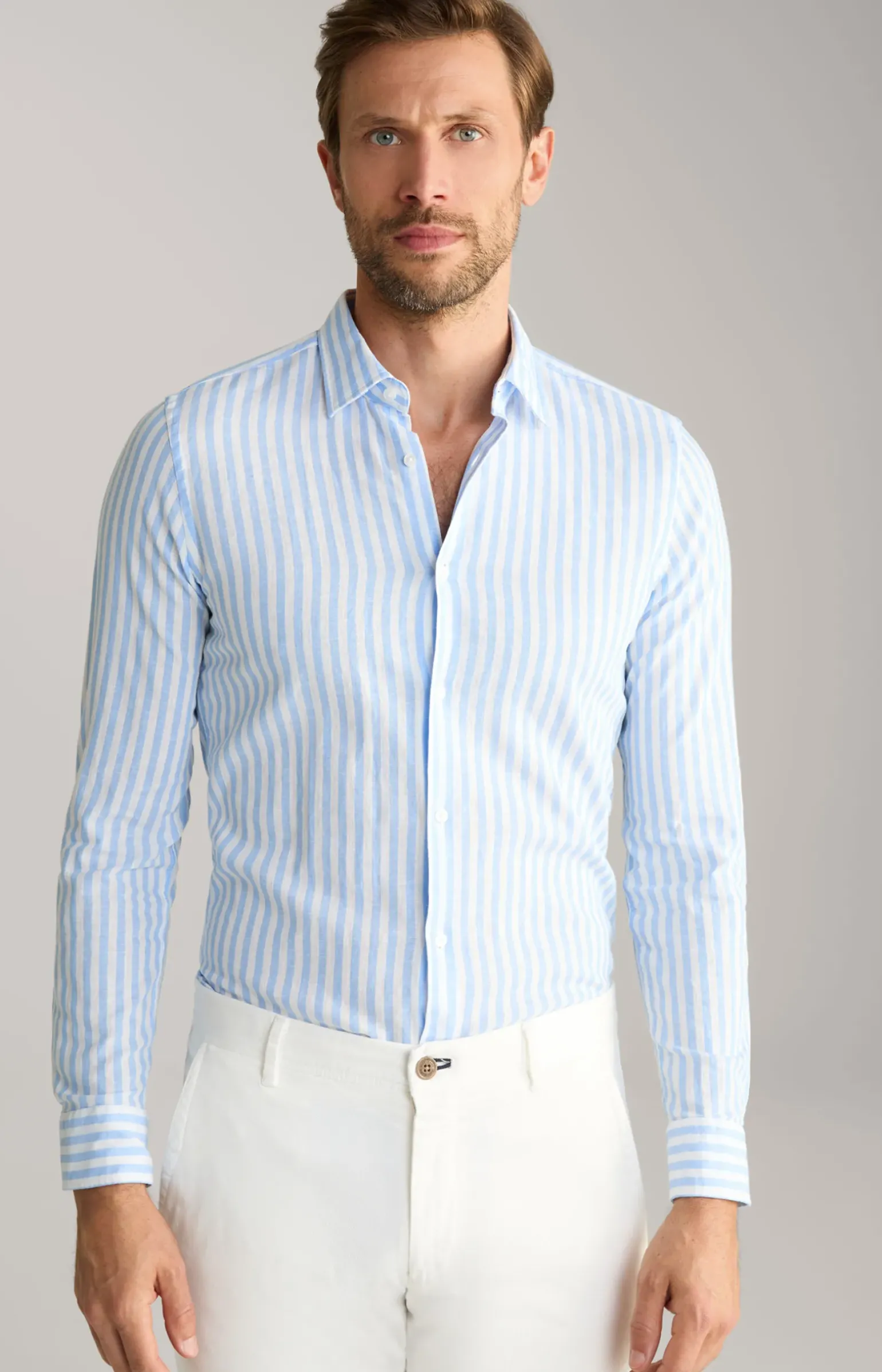 Leinenmix-Hemd Pit in Hellblau/Weiß gestreift
