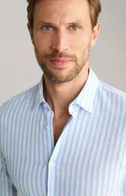 Leinenmix-Hemd Pit in Hellblau/Weiß gestreift