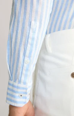 Leinenmix-Hemd Pit in Hellblau/Weiß gestreift