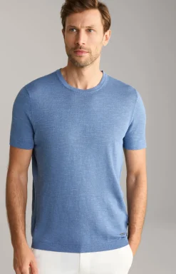 Leinenmix-T-Shirt Maroso in Blau
