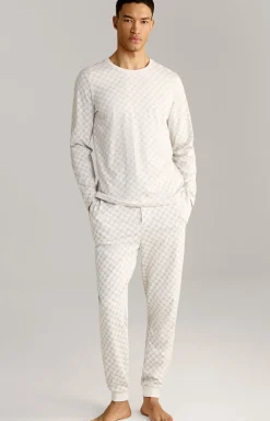 Loungewear Longsleeve in Offwhite/Grau gemustert