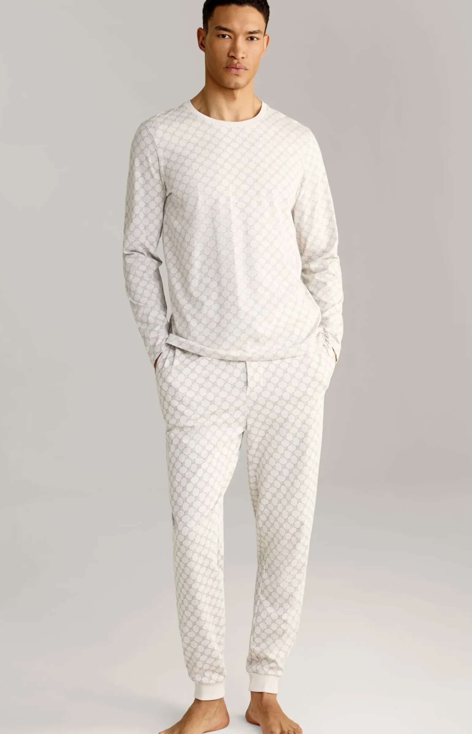 Loungewear Longsleeve in Offwhite/Grau gemustert