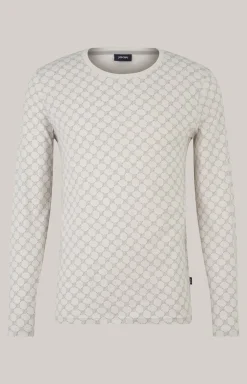 Loungewear Longsleeve in Offwhite/Grau gemustert