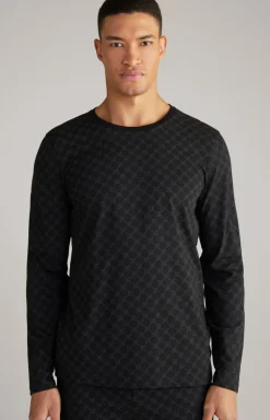 Loungewear Longsleeve in Schwarz gemustert