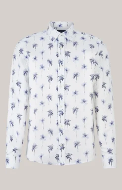Lyocell-Hemd Hanson in Weiß-Blau gemustert