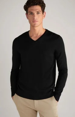 Merinowoll-Pullover Damien in Schwarz