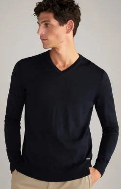 Merinowoll-Pullover Damien in Dunkelblau