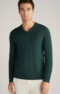 Merinowoll-Pullover Damien in Dunkelgrün