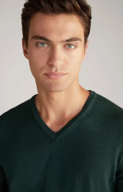 Merinowoll-Pullover Damien in Dunkelgrün