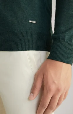 Merinowoll-Pullover Damien in Dunkelgrün