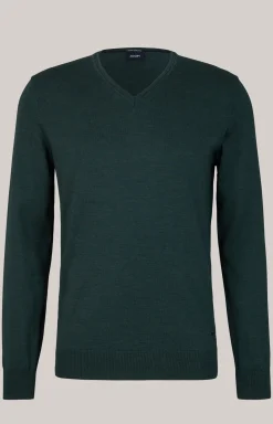 Merinowoll-Pullover Damien in Dunkelgrün