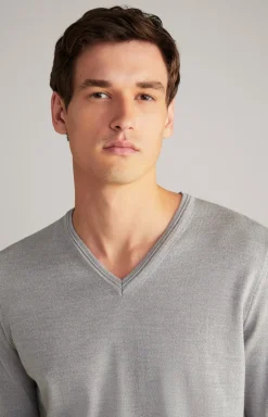 Merinowoll-Pullover Damien in Silbergrau