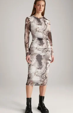 Mesh-Kleid in Offwhite/Schwarz