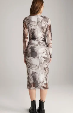 Mesh-Kleid in Offwhite/Schwarz