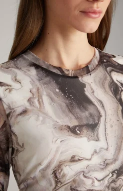 Mesh-Kleid in Offwhite/Schwarz