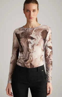 Mesh-Langarm-Shirt in Offwhite/Schwarz