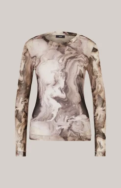 Mesh-Langarm-Shirt in Offwhite/Schwarz