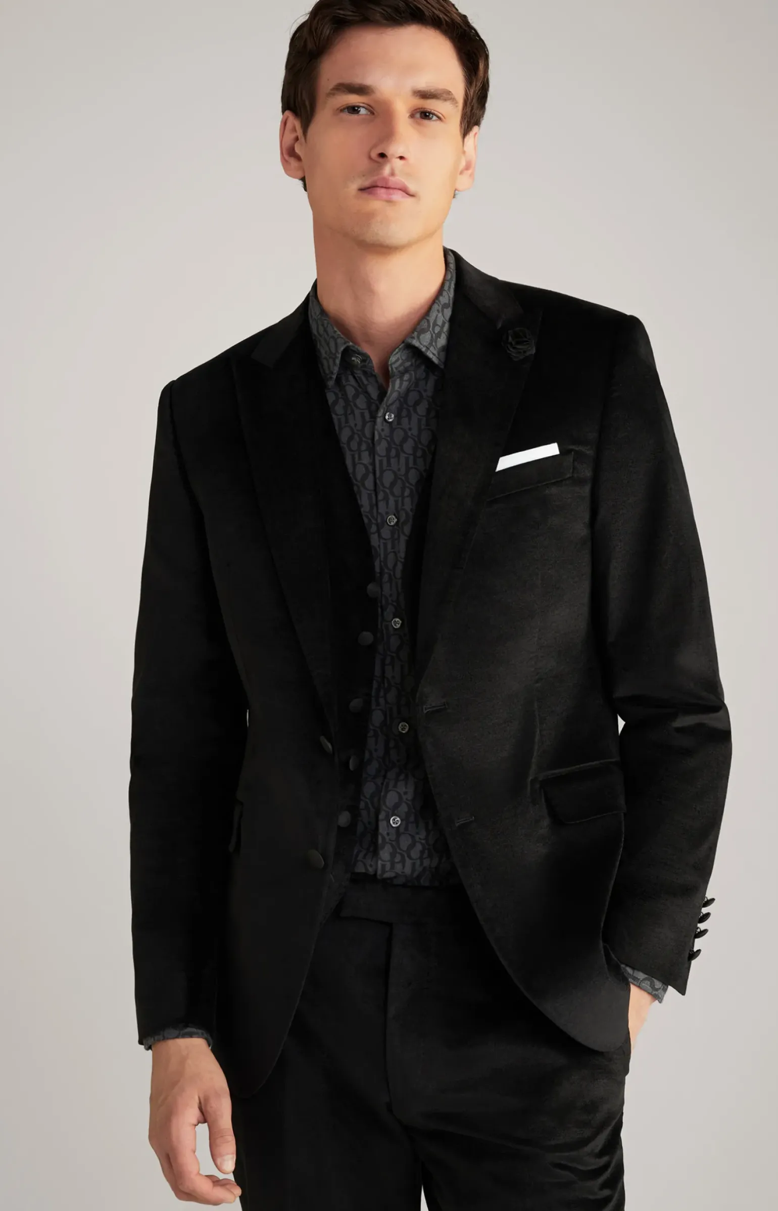 Samt-Baukastensakko Hawker in Schwarz