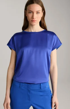 Satin-Blusenshirt in Blau