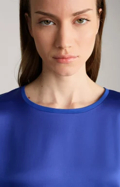 Satin-Blusenshirt in Blau