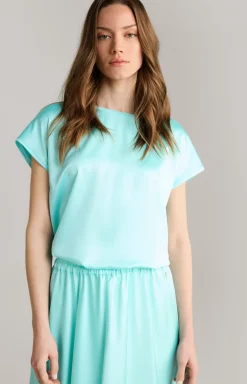 Satin-Blusenshirt in Türkis