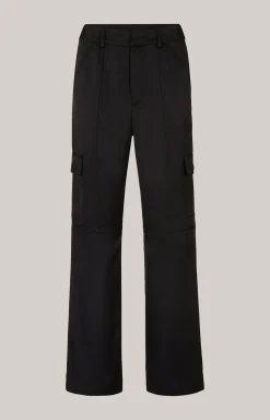 Satin-Cargohose in Schwarz
