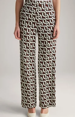 Satin-Hose in Braun/Creme/Schwarz gemustert