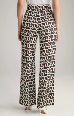 Satin-Hose in Braun/Creme/Schwarz gemustert